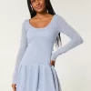 Long-Sleeve Crochet-Style Mini Skater Dress Long-Sleeve Crochet-Style Mini Skater Dress