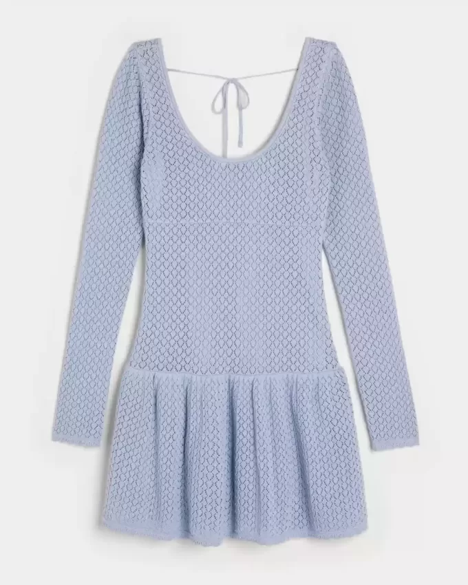 Long-Sleeve Crochet-Style Mini Skater Dress Long-Sleeve Crochet-Style Mini Skater Dress