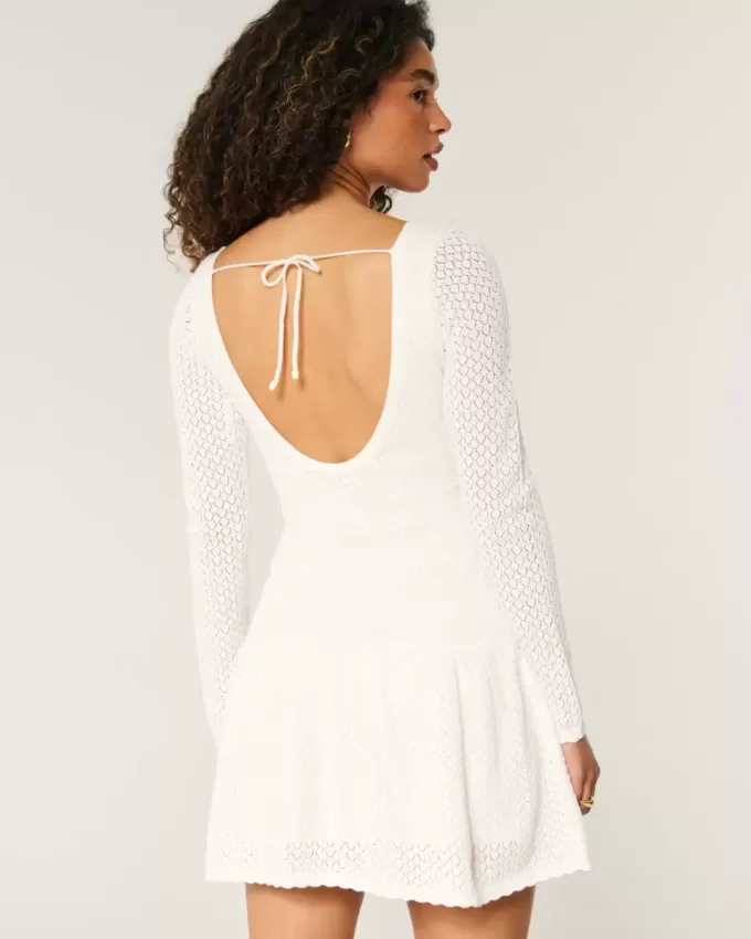 Long-Sleeve Crochet-Style Mini Skater Dress Long-Sleeve Crochet-Style Mini Skater Dress