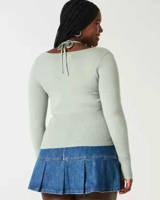 Long-Sleeve Halter Tie Sweater