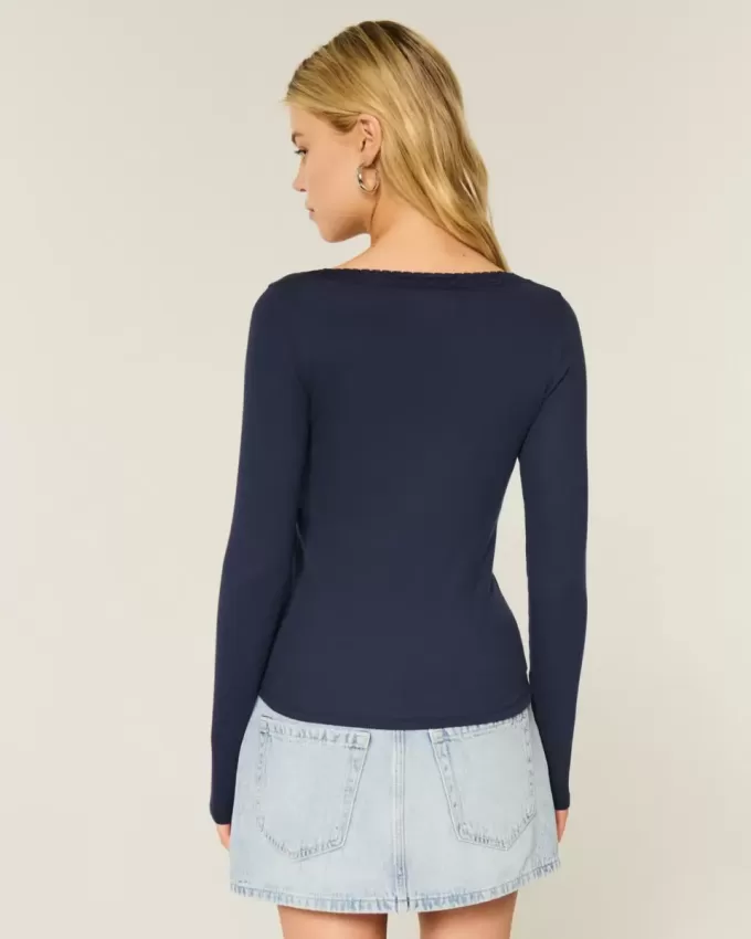 Long-Sleeve Lace Trim Top Long-Sleeve Lace Trim Top