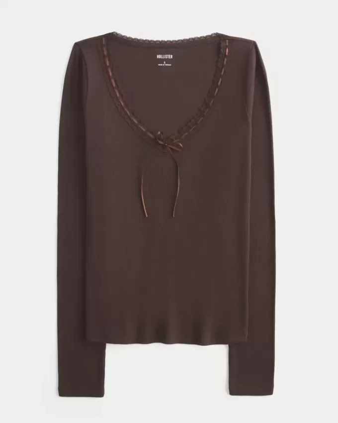 Long-Sleeve Lace Trim Top