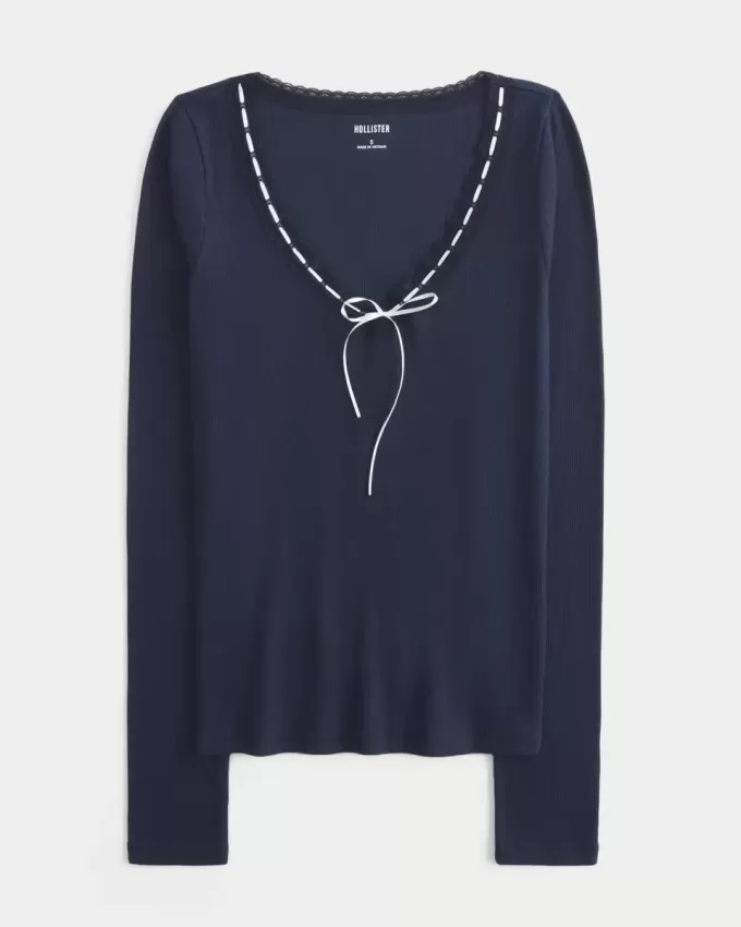 Long-Sleeve Lace Trim Top Long-Sleeve Lace Trim Top