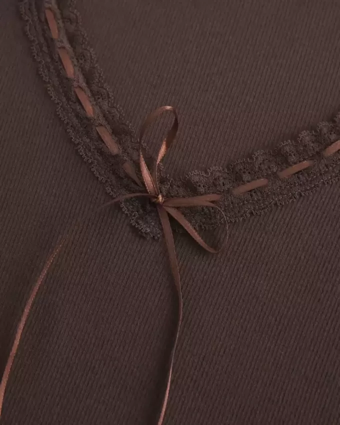 Long-Sleeve Lace Trim Top