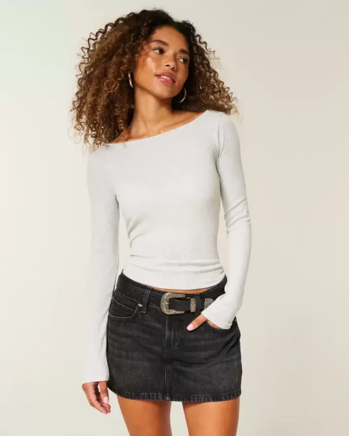 Long-Sleeve Slash-Neck Top