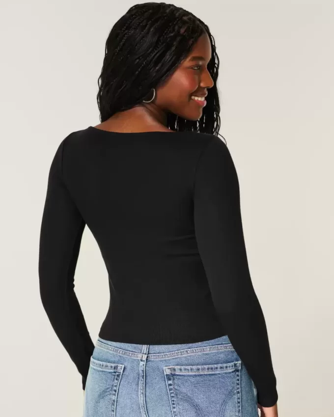 Long-Sleeve Slash-Neck Top