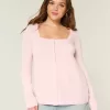 Long-Sleeve Square-Neck Babydoll Sweater