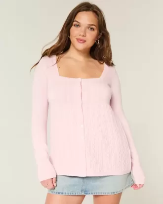 Long-Sleeve Square-Neck Babydoll Sweater
