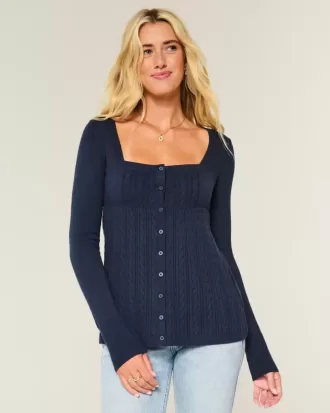 Long-Sleeve Square-Neck Babydoll Sweater