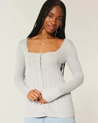 Long-Sleeve Square-Neck Babydoll Sweater