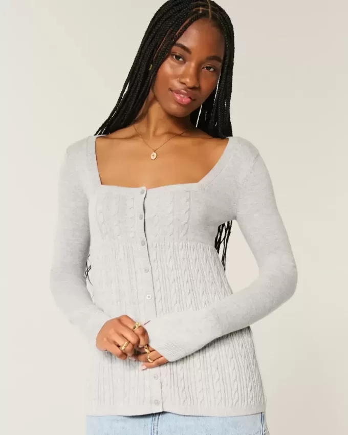 Long-Sleeve Square-Neck Babydoll Sweater