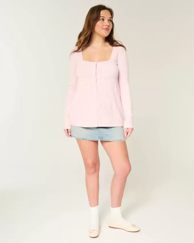 Long-Sleeve Square-Neck Babydoll Sweater