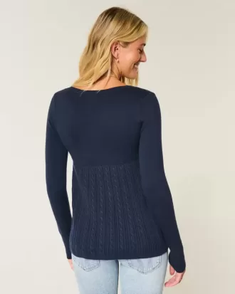 Long-Sleeve Square-Neck Babydoll Sweater