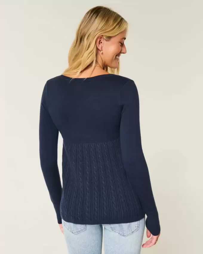 Long-Sleeve Square-Neck Babydoll Sweater