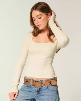 Long-Sleeve Square-Neck Top