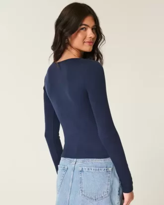 Long-Sleeve Square-Neck Top