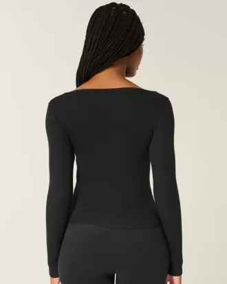 Long-Sleeve Square-Neck Top