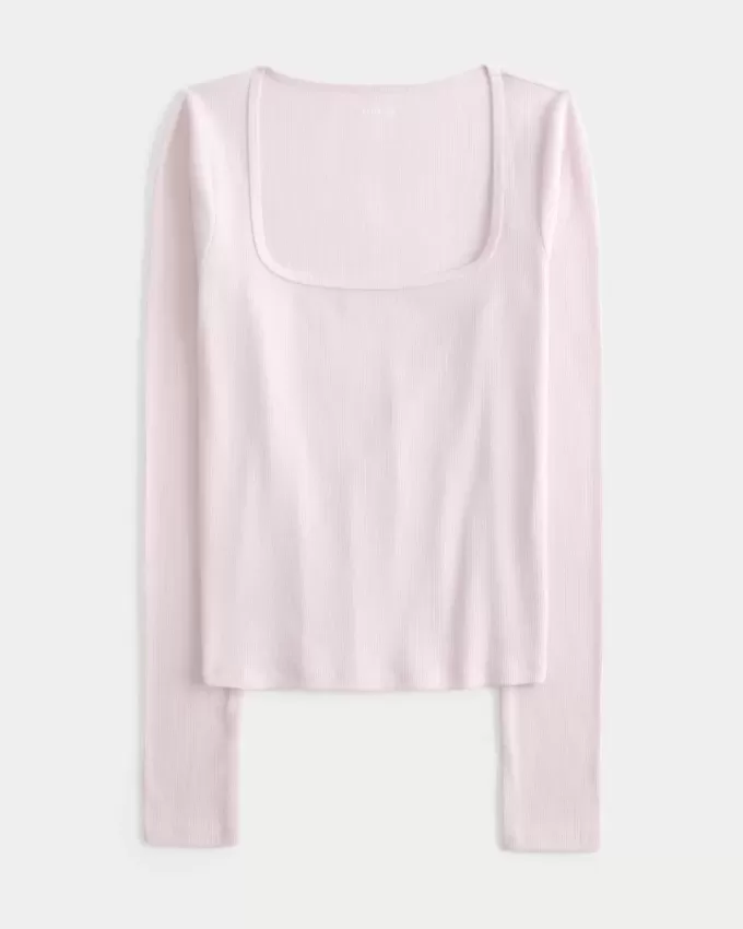 Long-Sleeve Square-Neck Top