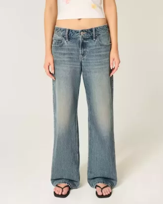 Low-Rise Adjustable Waist Medium Wash Baggy Jeans