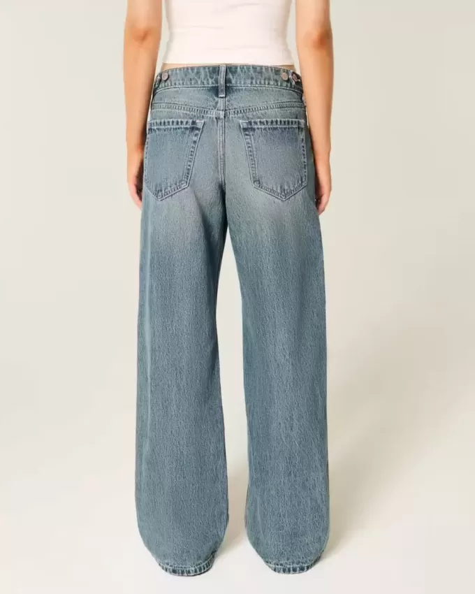 Low-Rise Adjustable Waist Medium Wash Baggy Jeans