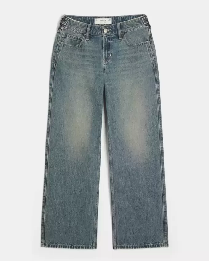 Low-Rise Adjustable Waist Medium Wash Baggy Jeans