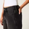 Low-Rise Adjustable Waist Washed Black Baggy Jeans