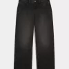 Low-Rise Adjustable Waist Washed Black Baggy Jeans