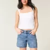 Low-Rise Bow Pattern Baggy Denim Shorts