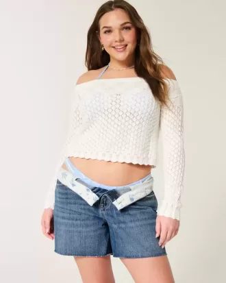 Low-Rise Dark Wash Baggy Denim Shorts 5″