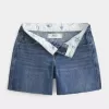 Low-Rise Dark Wash Baggy Denim Shorts 5″