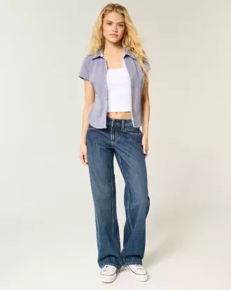Low-Rise Dark Wash Baggy Jeans
