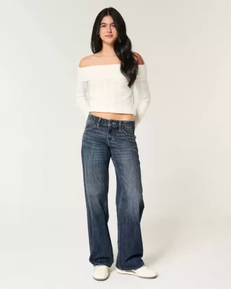 Low-Rise Dark Wash Baggy Jeans