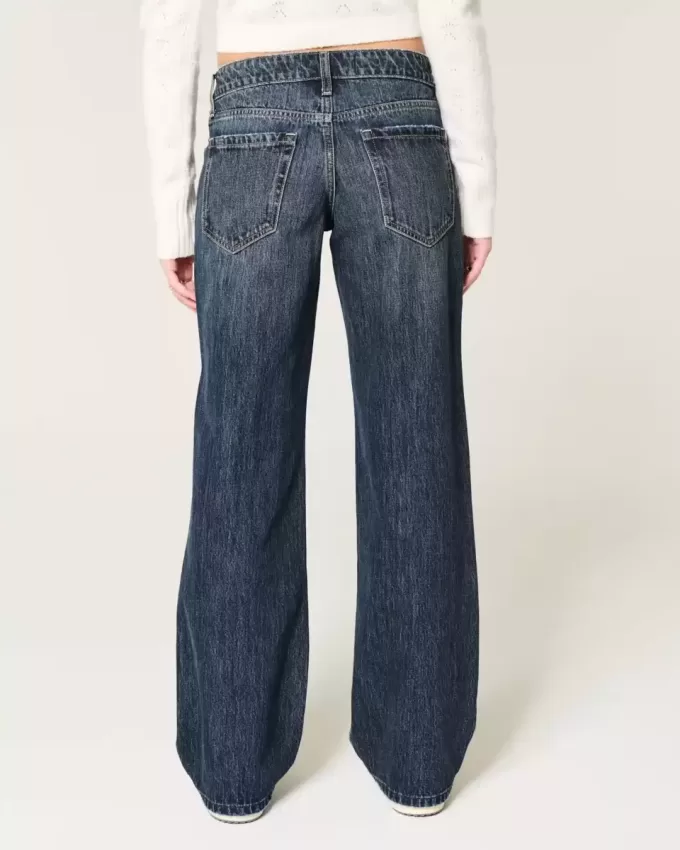 Low-Rise Dark Wash Baggy Jeans