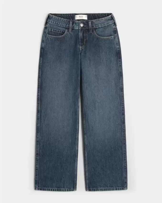 Low-Rise Dark Wash Baggy Jeans