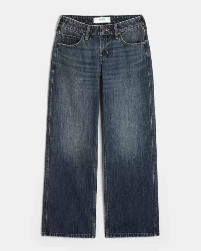 Low-Rise Dark Wash Baggy Jeans