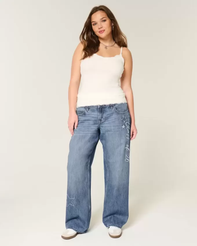 Low-Rise Dark Wash Class of ’26 Embroidered Baggy Jeans Low-Rise Dark Wash Class of ’26 Embroidered Baggy Jeans