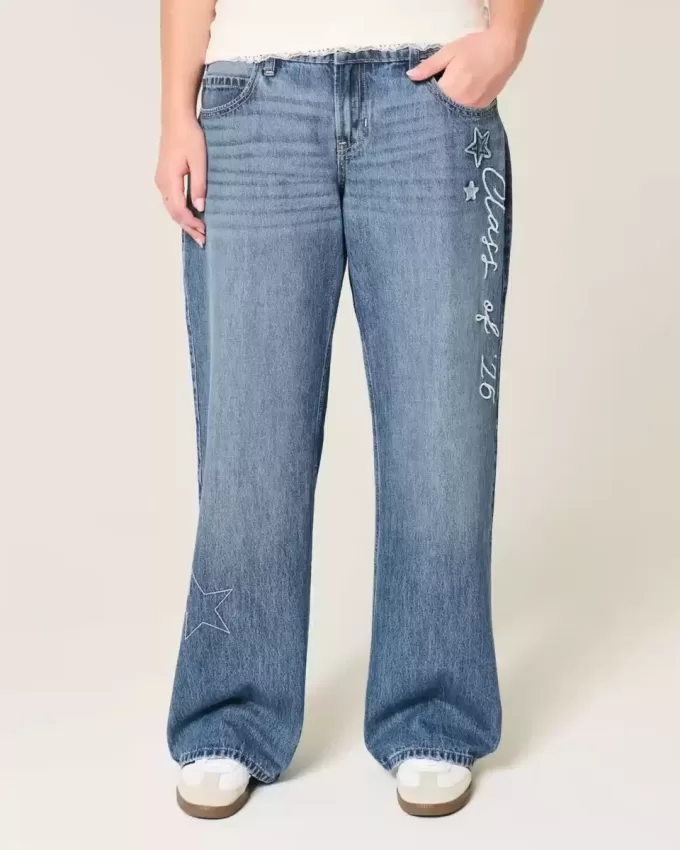 Low-Rise Dark Wash Class of ’26 Embroidered Baggy Jeans Low-Rise Dark Wash Class of ’26 Embroidered Baggy Jeans