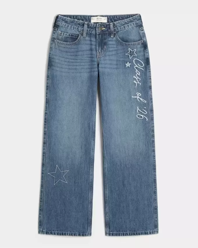 Low-Rise Dark Wash Class of ’26 Embroidered Baggy Jeans Low-Rise Dark Wash Class of ’26 Embroidered Baggy Jeans