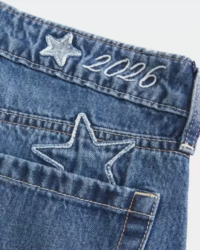 Low-Rise Dark Wash Class of ’26 Embroidered Baggy Jeans Low-Rise Dark Wash Class of ’26 Embroidered Baggy Jeans