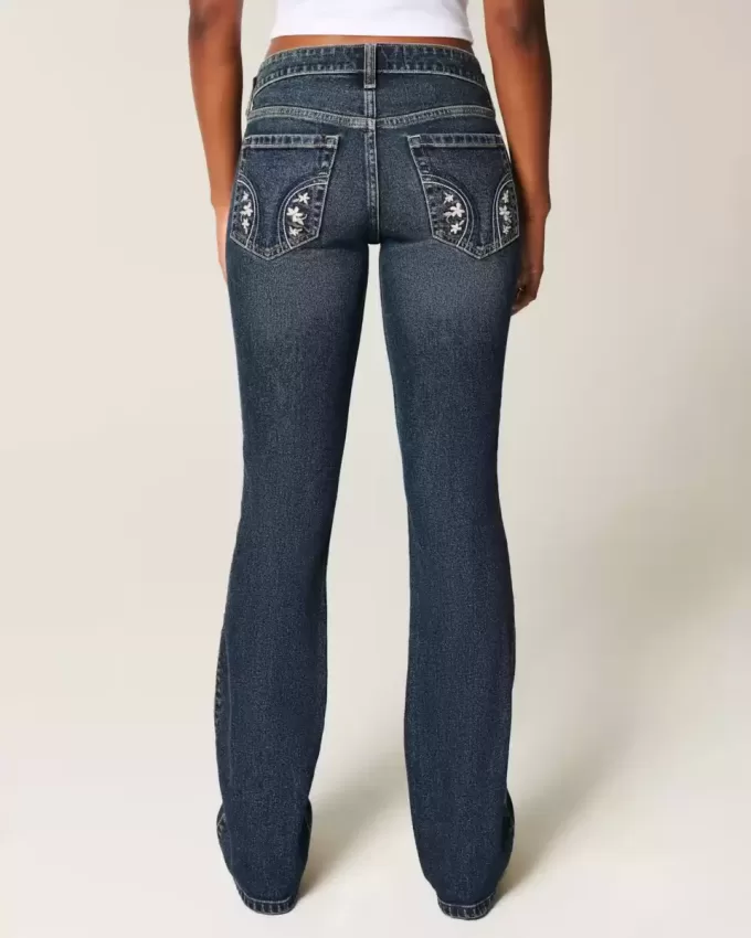 Low-Rise Dark Wash Embroidered Bootcut Jeans Low-Rise Dark Wash Embroidered Bootcut Jeans