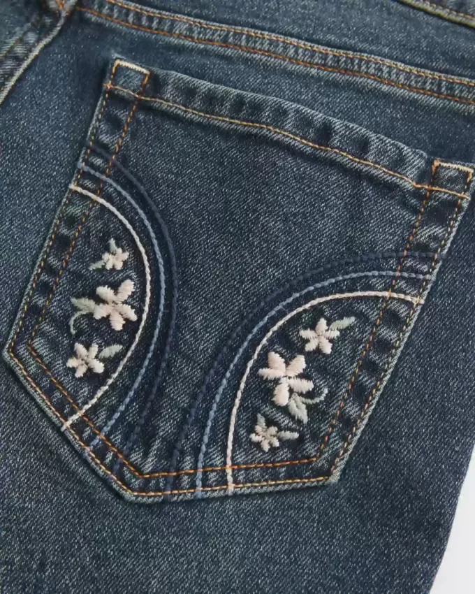 Low-Rise Dark Wash Embroidered Bootcut Jeans Low-Rise Dark Wash Embroidered Bootcut Jeans
