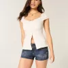 Low-Rise Dark Wash Embroidered Denim Shortie Shorts