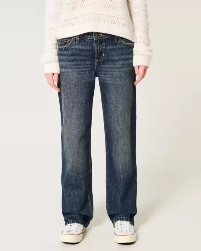 Low-Rise Dark Wash Loose Jeans