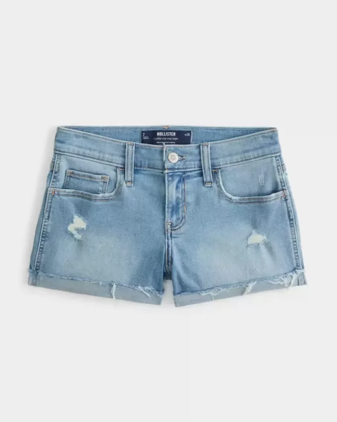 Low-Rise Distressed Light Wash Denim Shorts Low-Rise Distressed Light Wash Denim Shorts