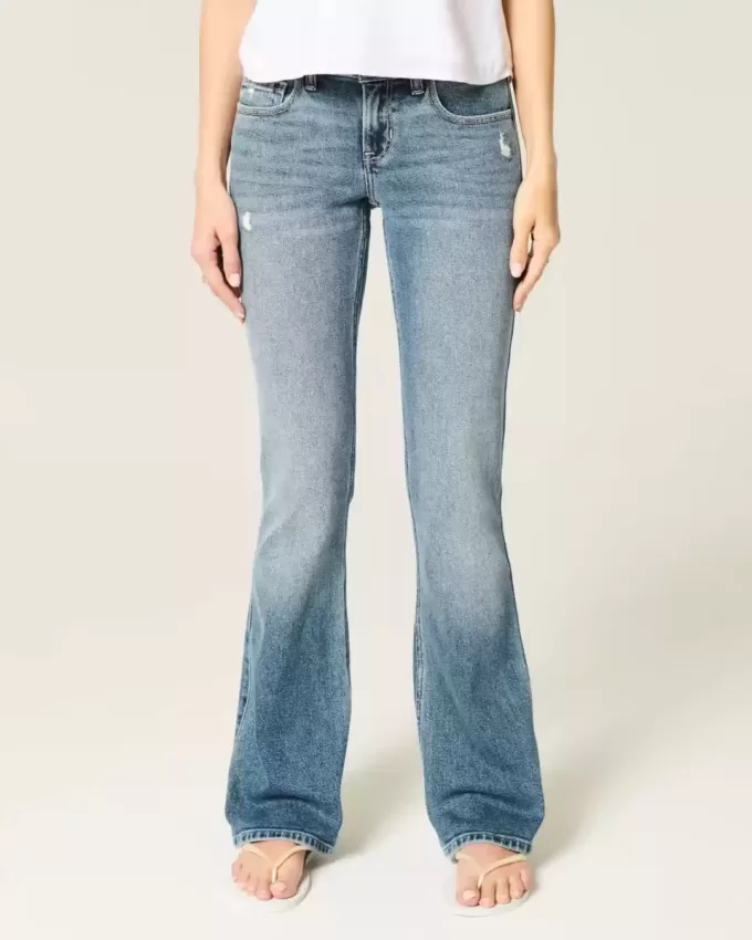 Low-Rise Distressed Medium Wash Bootcut Jeans