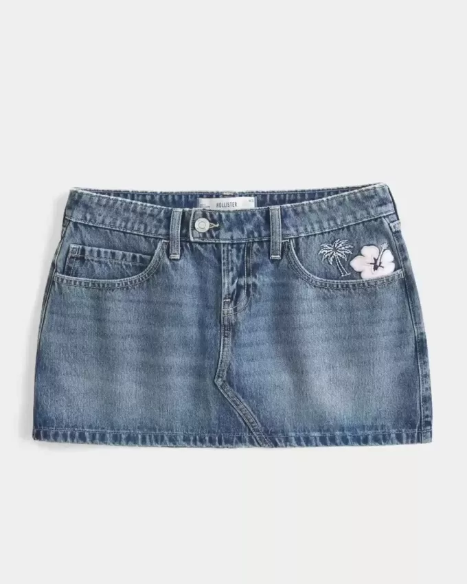 Low-Rise Embroidered Denim Mini Skort Low-Rise Embroidered Denim Mini Skort