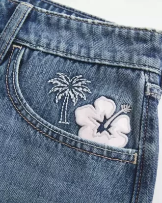 Low-Rise Embroidered Denim Mini Skort Low-Rise Embroidered Denim Mini Skort