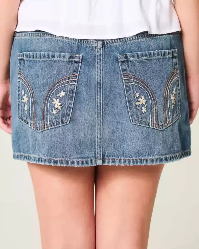 Low-Rise Embroidered Denim Mini Skort Low-Rise Embroidered Denim Mini Skort