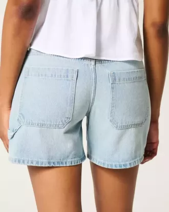 Low-Rise Light Wash Baggy Denim Carpenter Shorts 5″