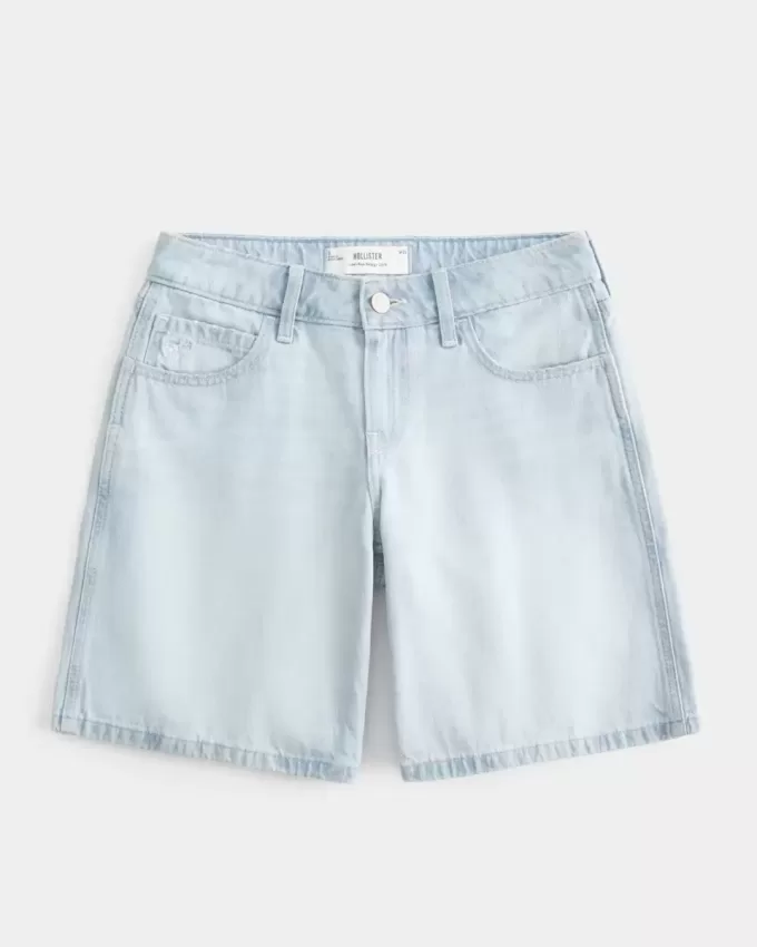 Low-Rise Light Wash Bow Graphic Baggy Jort Low-Rise Light Wash Bow Graphic Baggy Jort